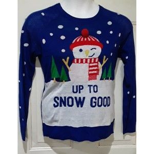 Christmas  Snowman Sweater, "Up To Snow Good", Ugly Sweater
